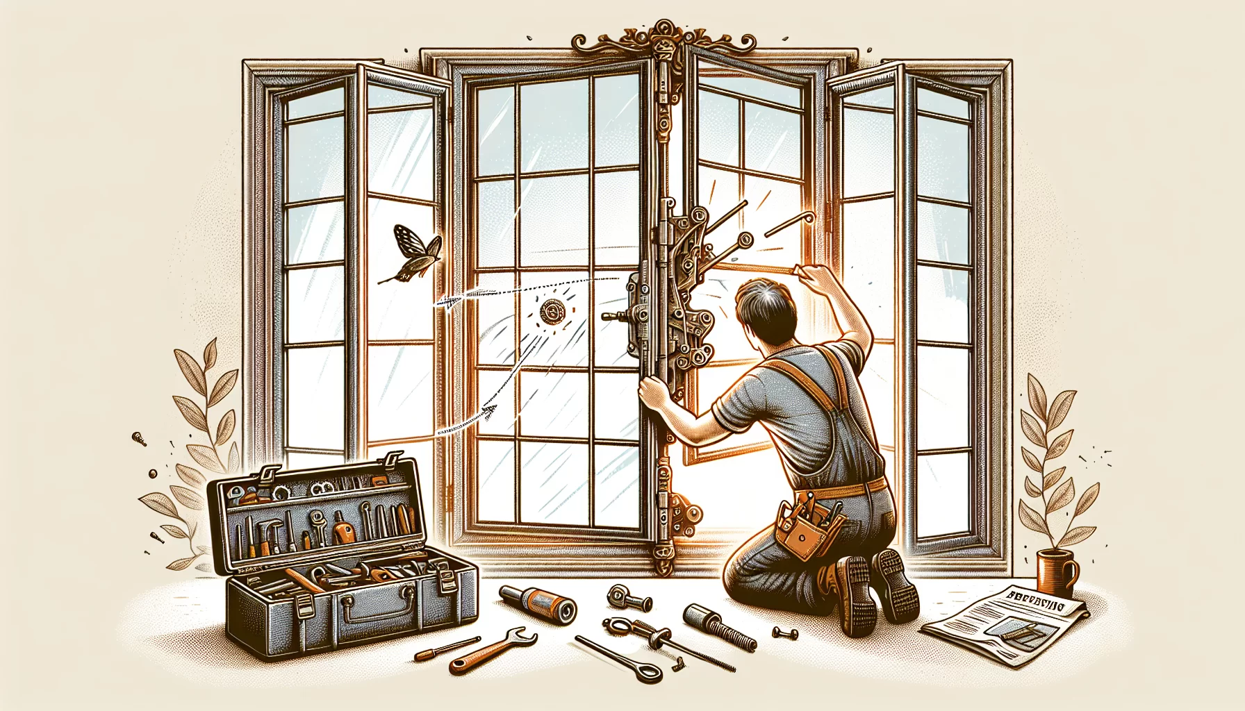 Illustration einer regelmäßigen Wartung der Fenstermechanik und Beschläge