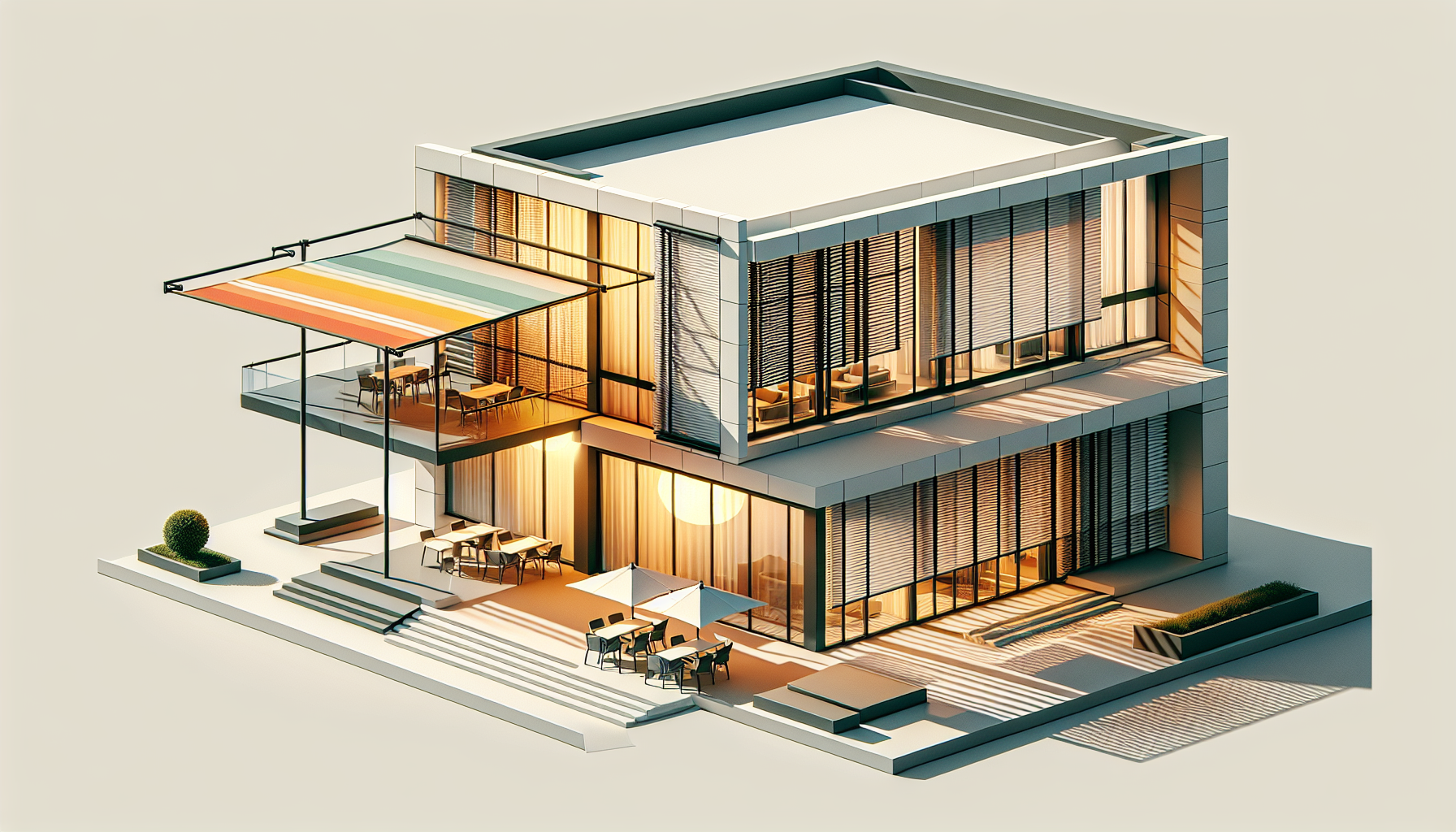 Illustration von Sonnenschutzmaßnahmen für energieeffiziente Gebäude