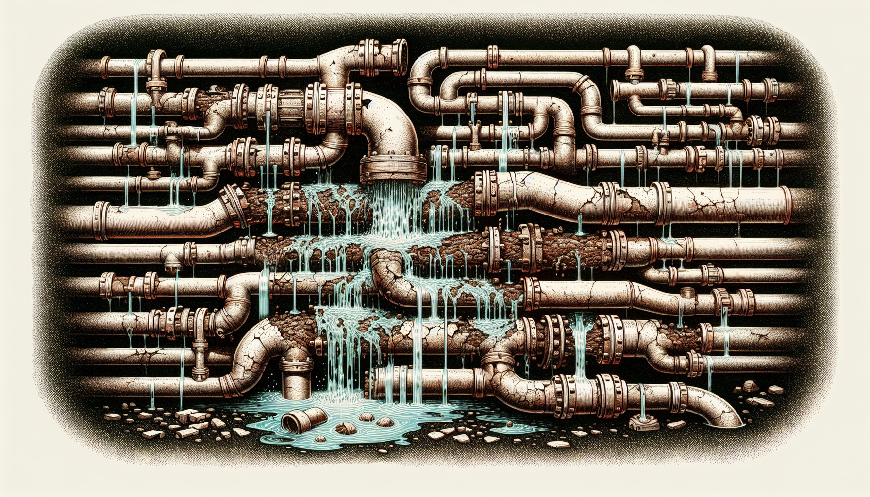 Wasserrohrbruch erkennen - Illustration von Wasserrohren und Wasserschäden