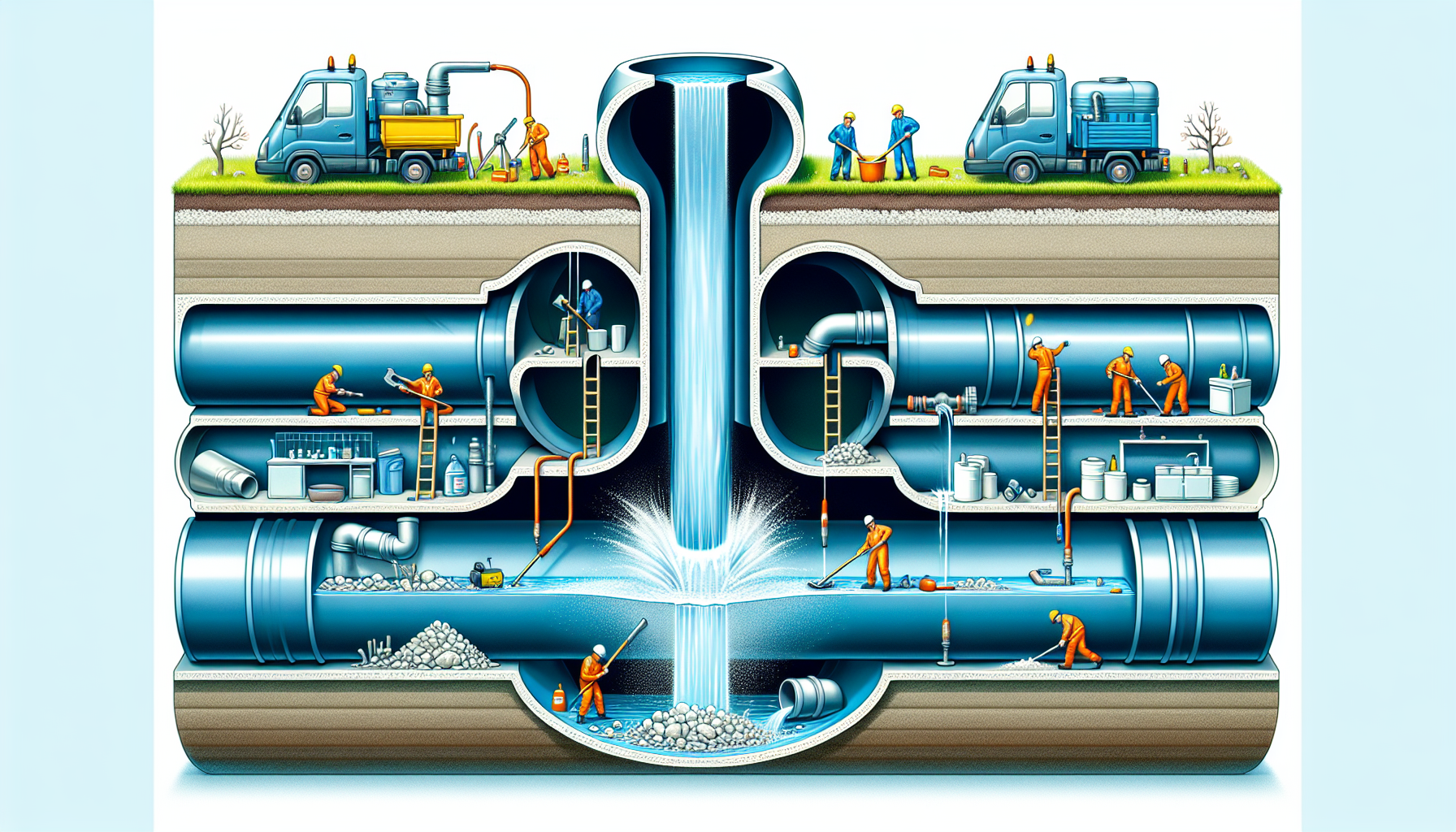 Illustration der Reinigung von Wasserleitungen