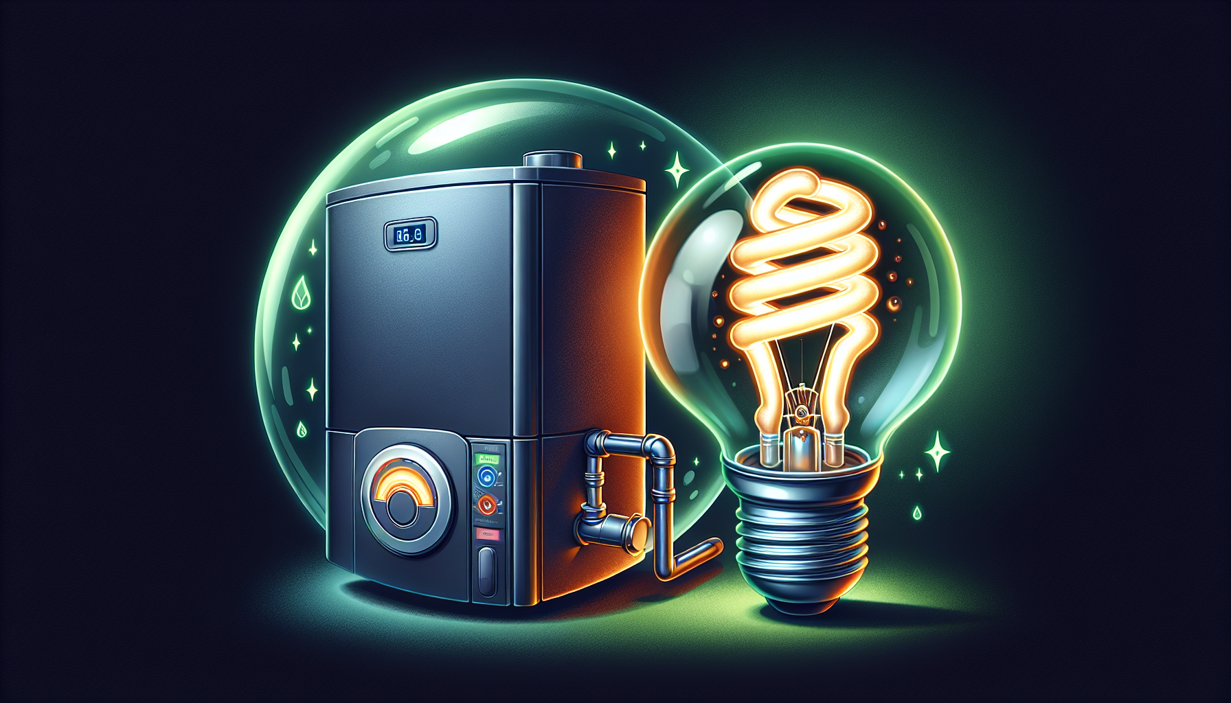 Illustration eines Boilers und einer Energiesparlampe