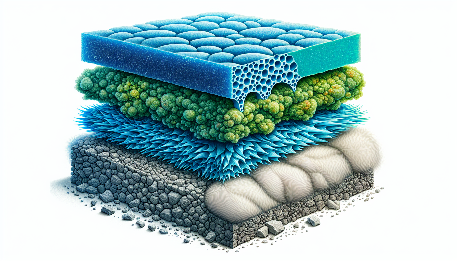 Illustration von verschiedenen Dämmstoffen wie synthetische, mineralische und natürliche Materialien