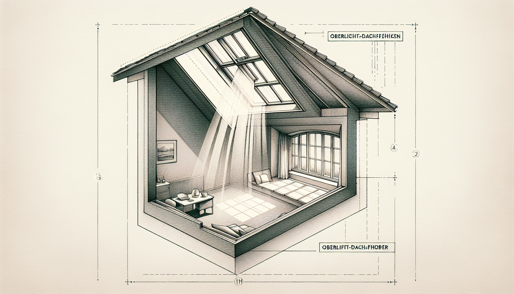 Schematische Darstellung eines Oberlicht-Dachfensters