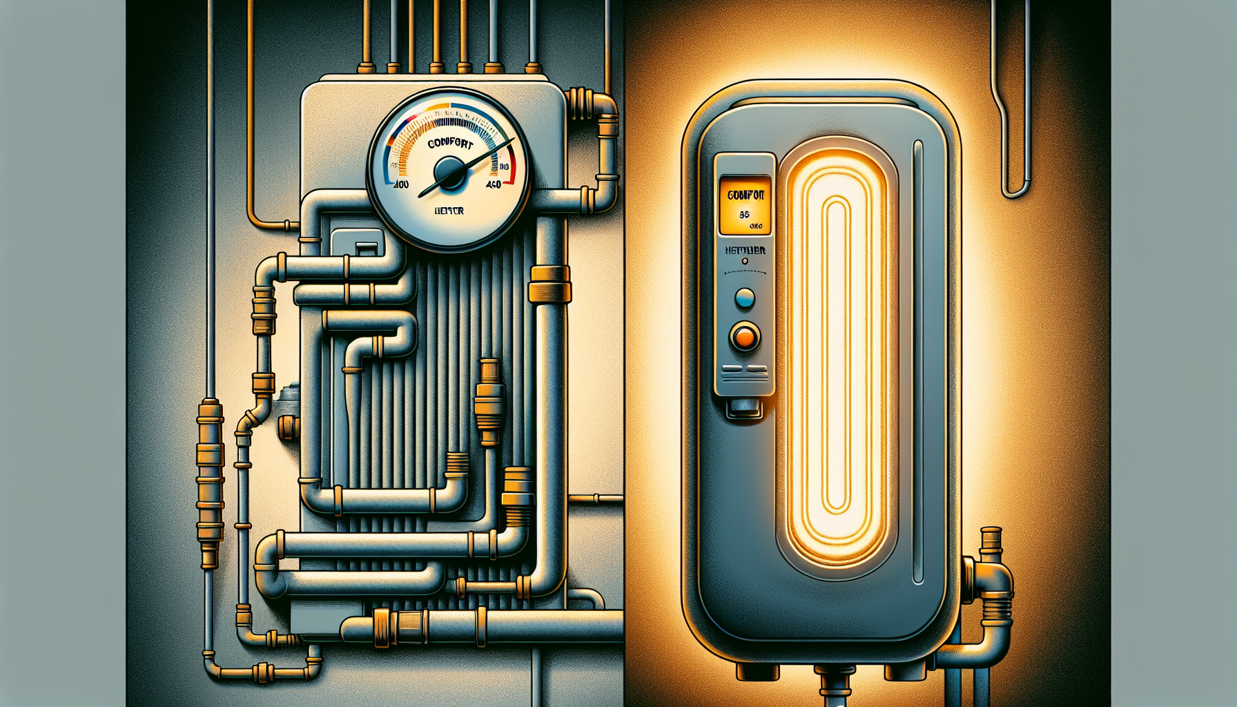 Illustration eines zentralen Warmwassersystems im Vergleich zu einem Durchlauferhitzer