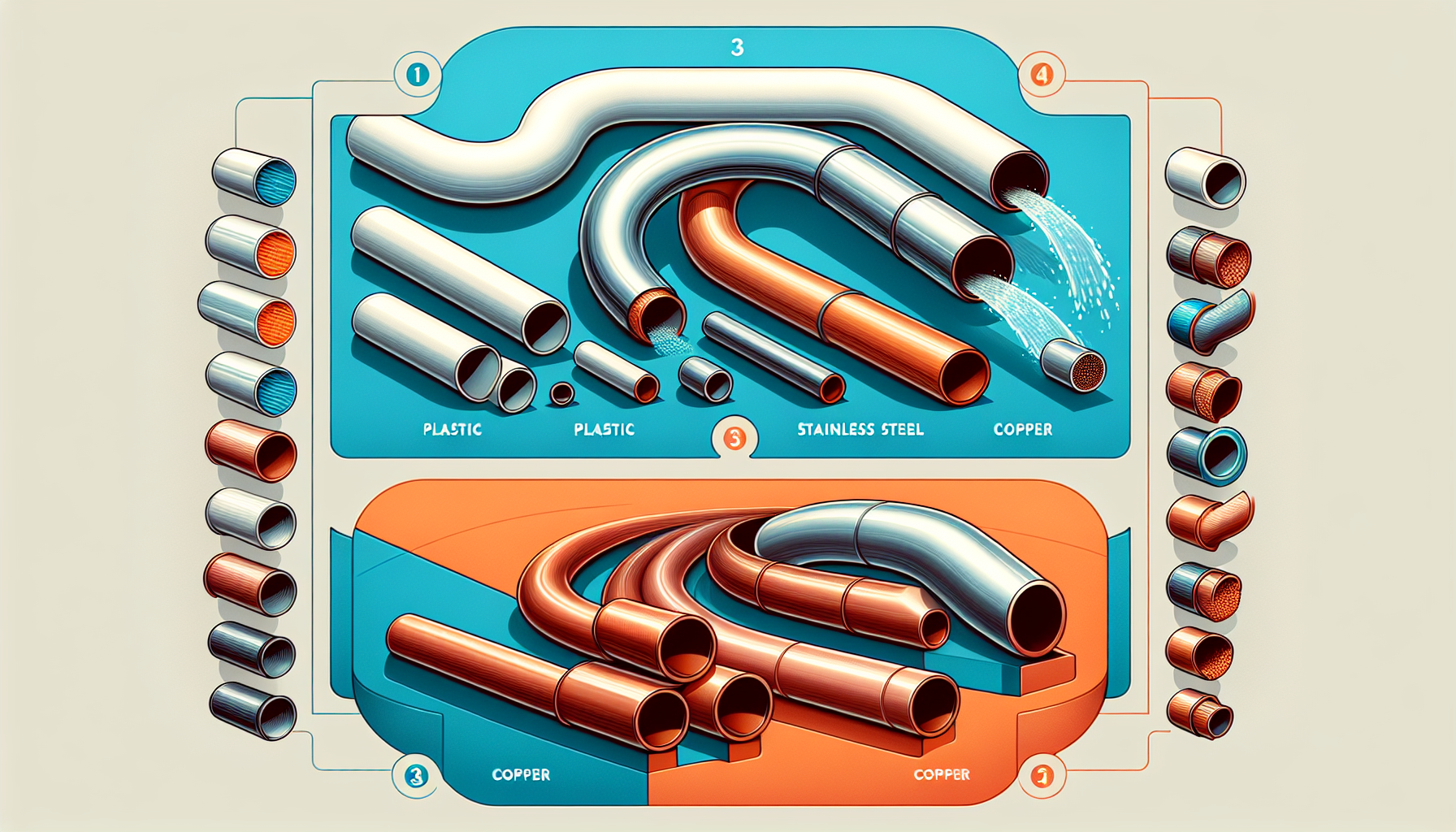 Illustration von verschiedenen Materialien für Wasserleitungen