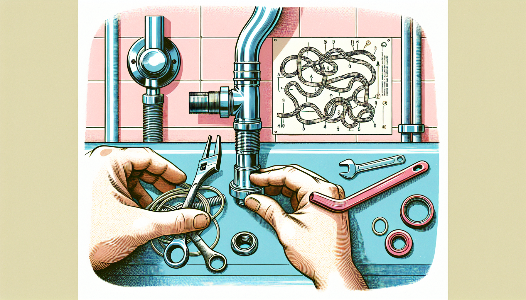 Illustration des Montageprozesses für einen neuen Siphon