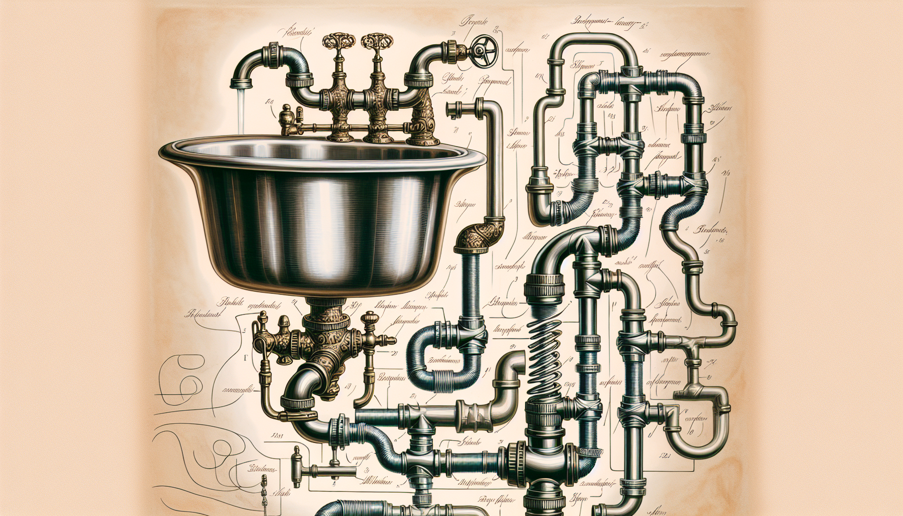 Illustration eines Siphons und einer Küchenspüle