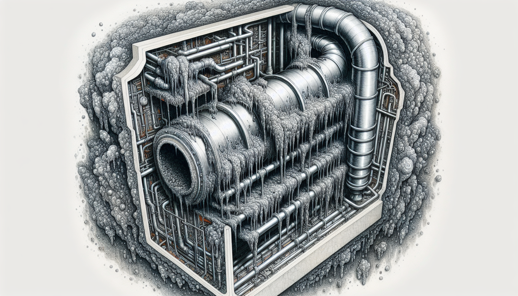 Illustration von Verschlammungen in einer Heizungsanlage