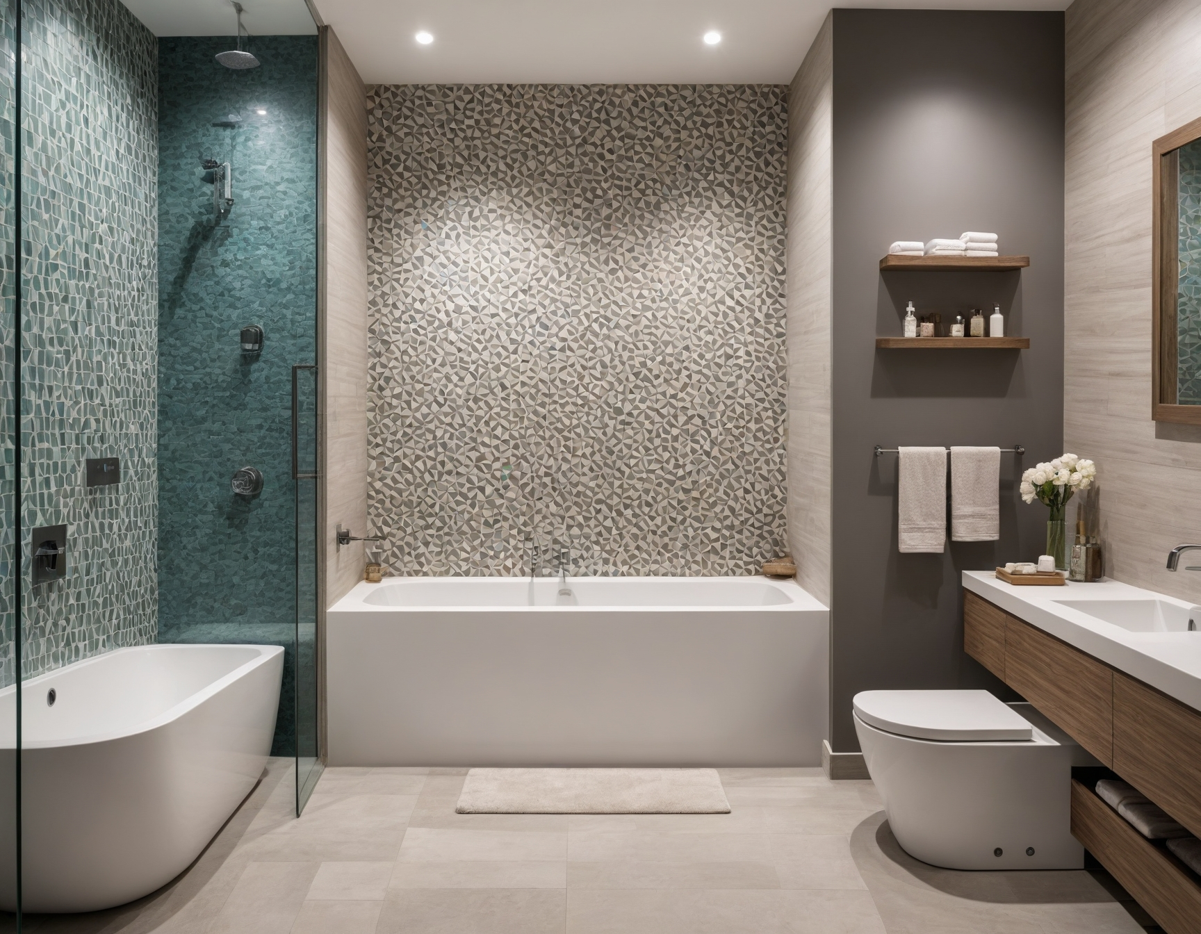 Moderne Badezimmer Trends 2024 mit freistehender Badewanne und Regendusche