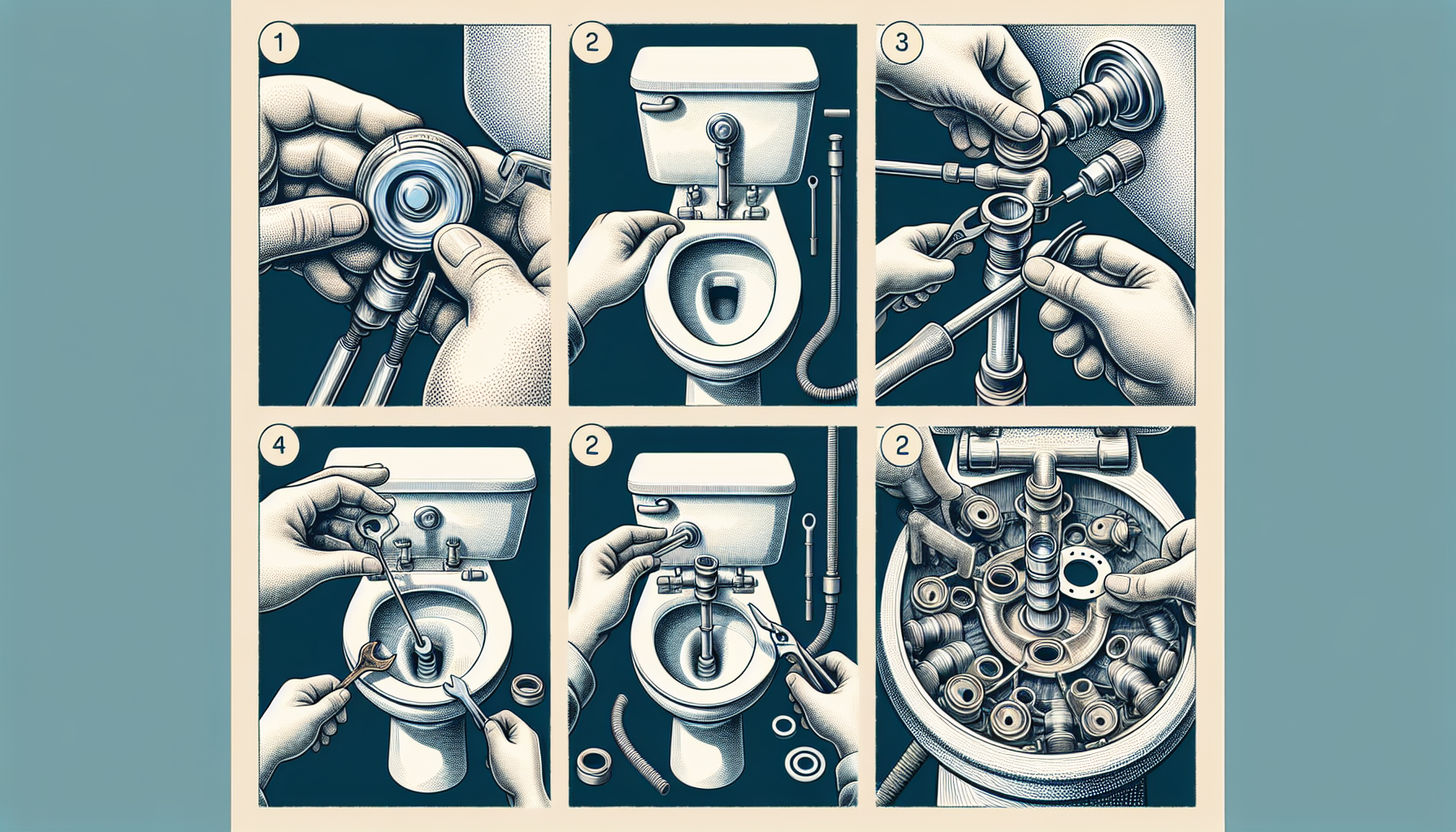 Illustration einer Schritt-für-Schritt-Anleitung zur Reparatur der Toilettenspülung