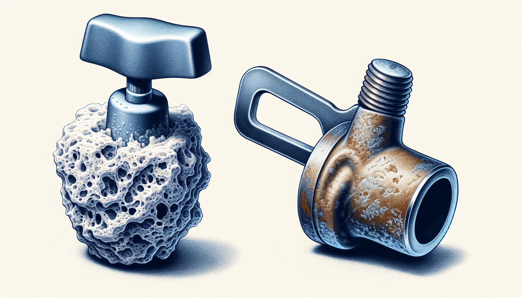 Illustration einer verkalkten Heberglocke und eines klemmenden Drückers