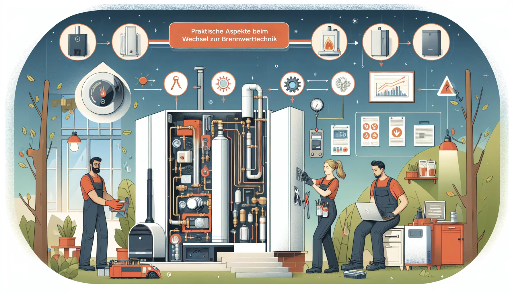 Illustration der praktischen Aspekte beim Wechsel zur Brennwerttechnik.