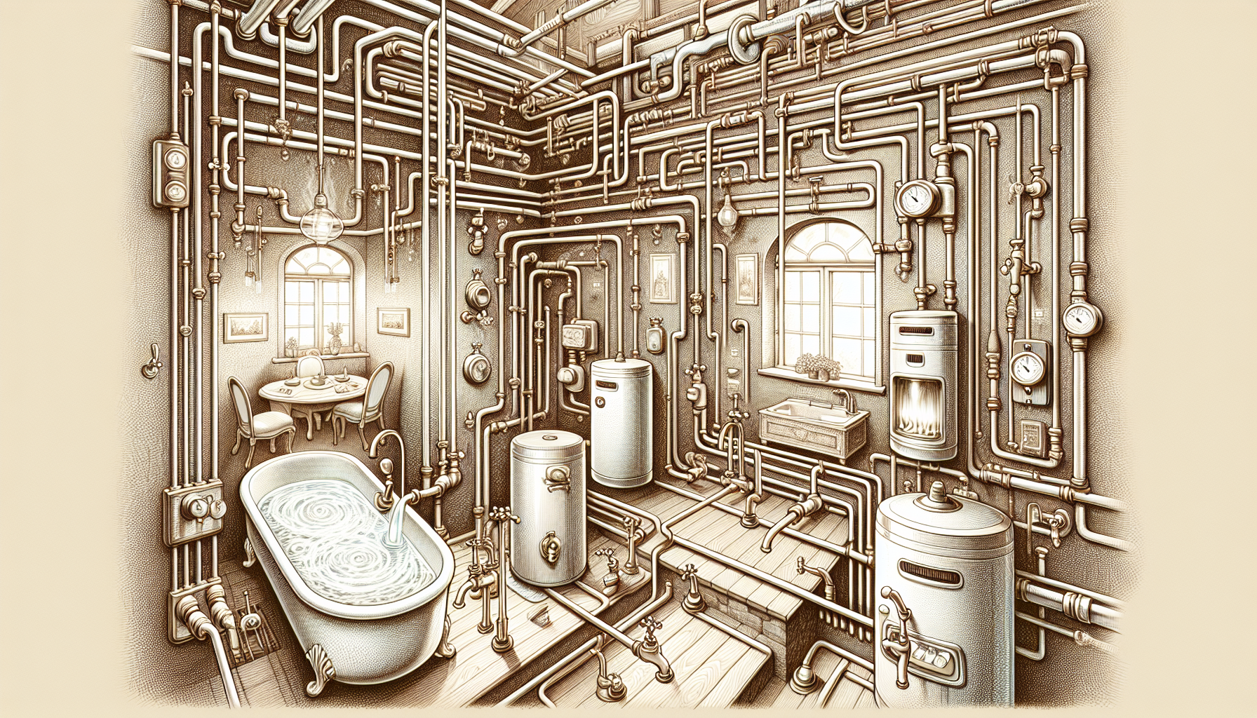 Eine schematische Darstellung der dezentralen Warmwasserversorgung mit verschiedenen Komponenten.