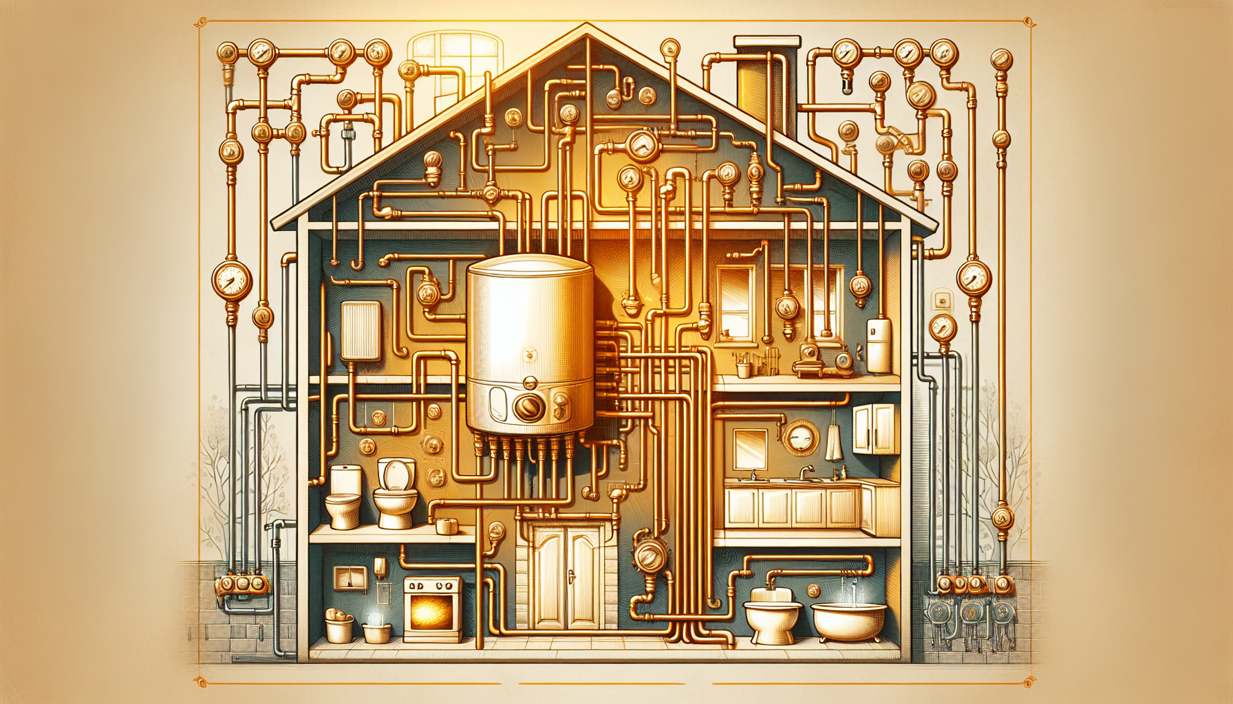 Ein schematisches Diagramm einer zentralen Warmwasserversorgung, das die Funktionsweise zeigt.