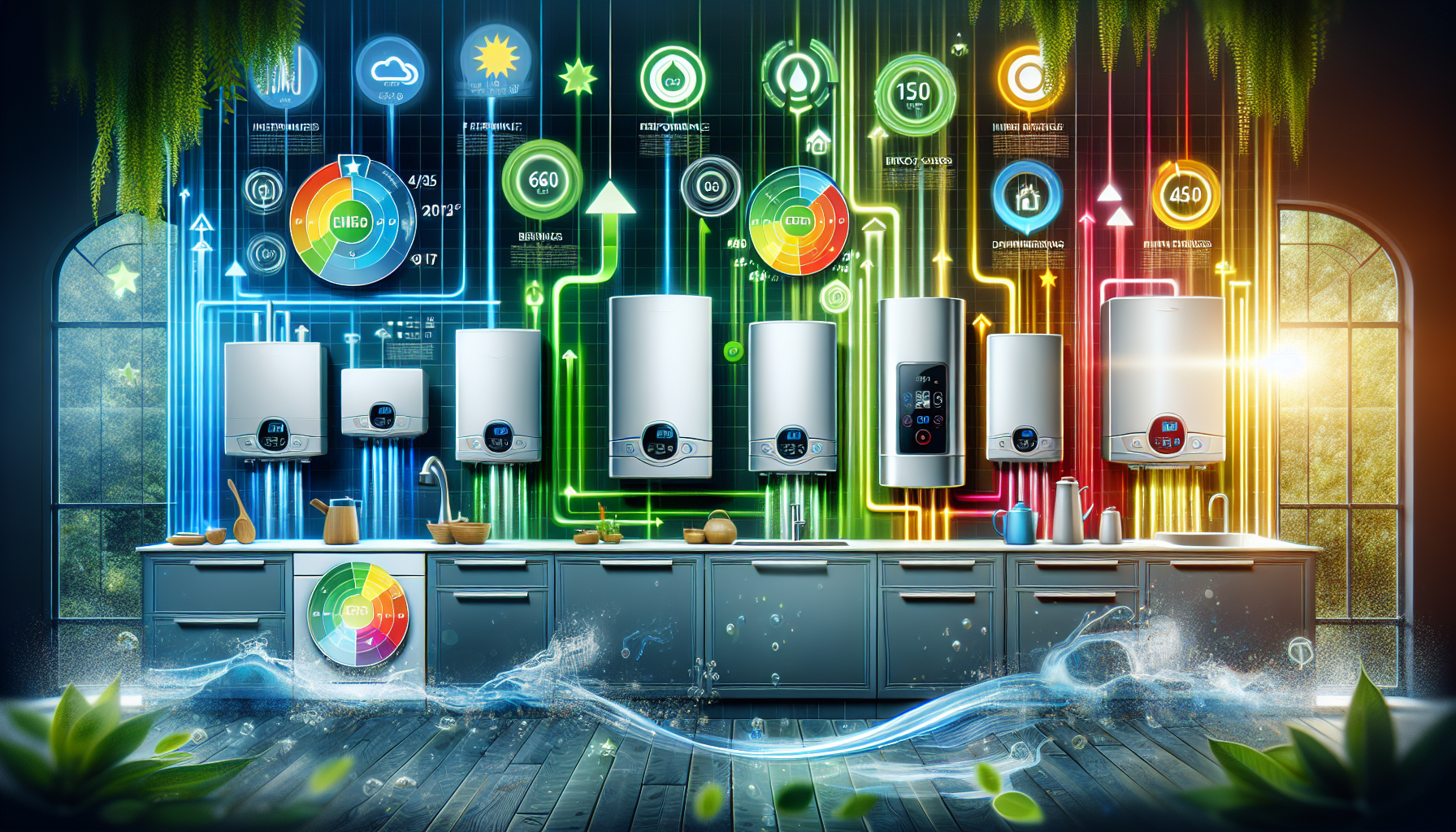 Illustration der Energieeffizienz von Durchlauferhitzern und Boilern.