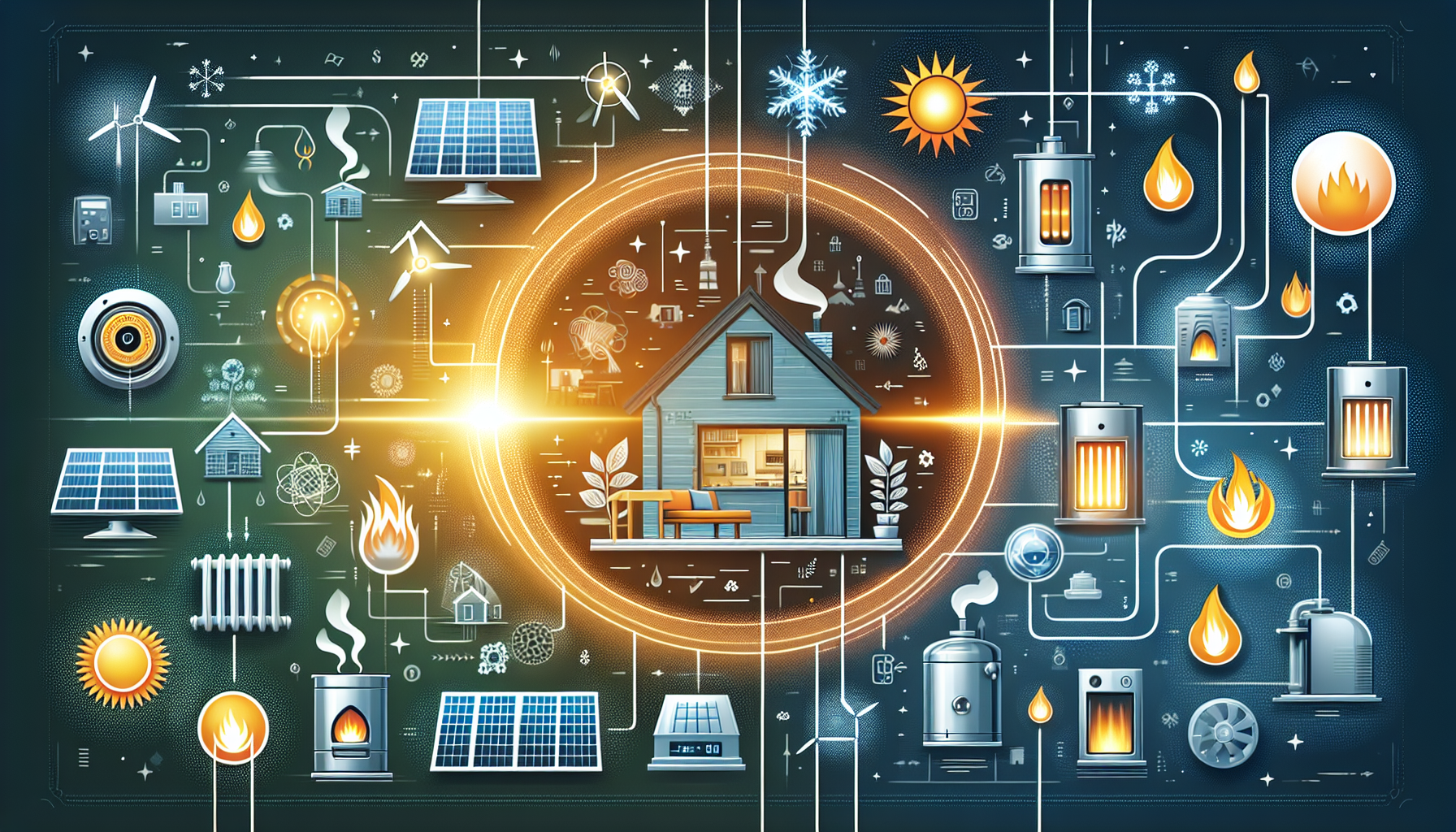 Eine Übersicht über verschiedene Arten von Zentralheizungen, einschließlich fossiler Brennstoffe und erneuerbarer Energien.