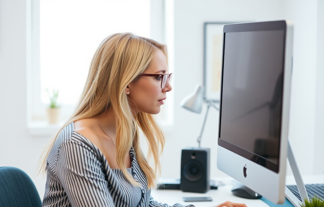 Frau recherchiert Finanzierungsmöglichkeiten