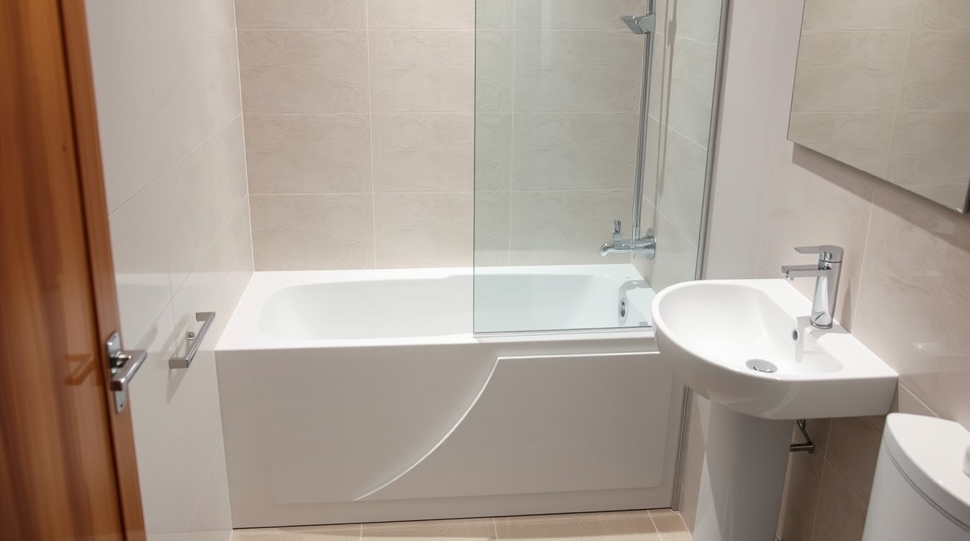 Eine stilvolle kleine Badewanne in einem modernen Badezimmer